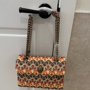 Kurt Geiger Orange and Black Embroidered Shoulder Bag